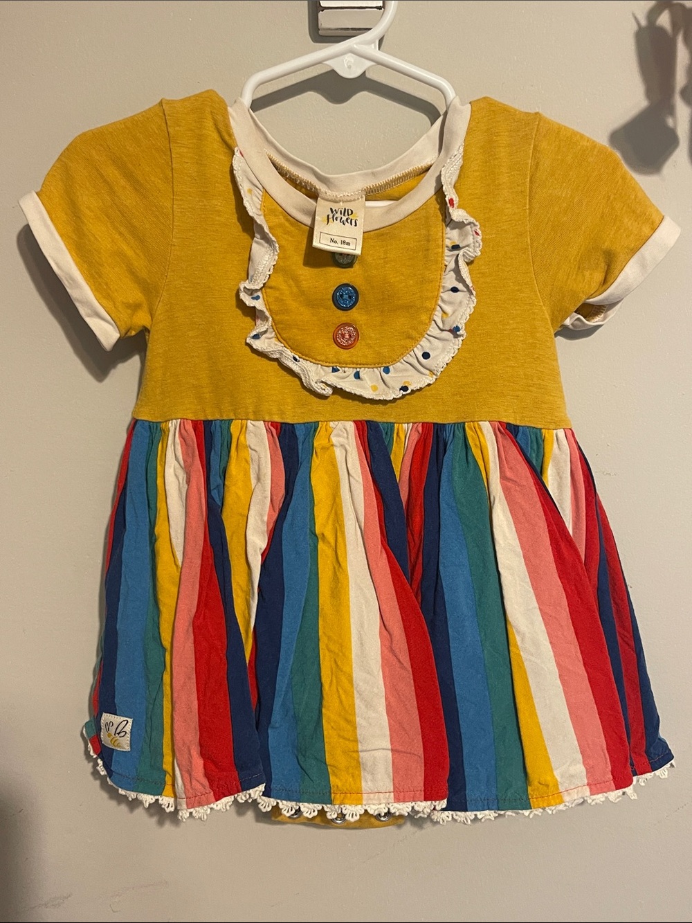 Girls' Mustard Yellow Multi-Stripe Short Sleeve Dress Wild Flower 18 month